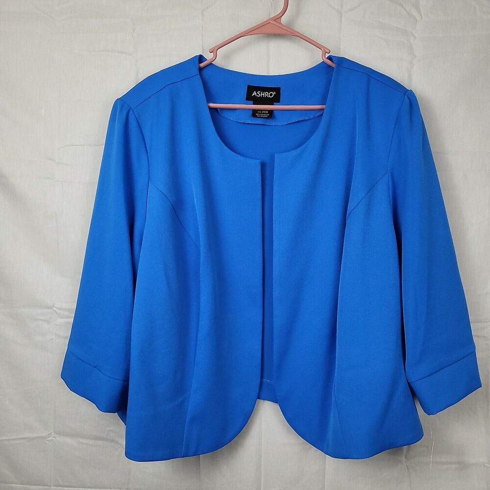 Ashro Womens Blue Comfort‎ Long Sleeve Cropped Open Front Cardigan Top Size 26W